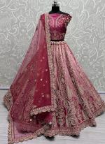 Velvet Pink Bridal Wear Embroidery Work Lehenga Choli